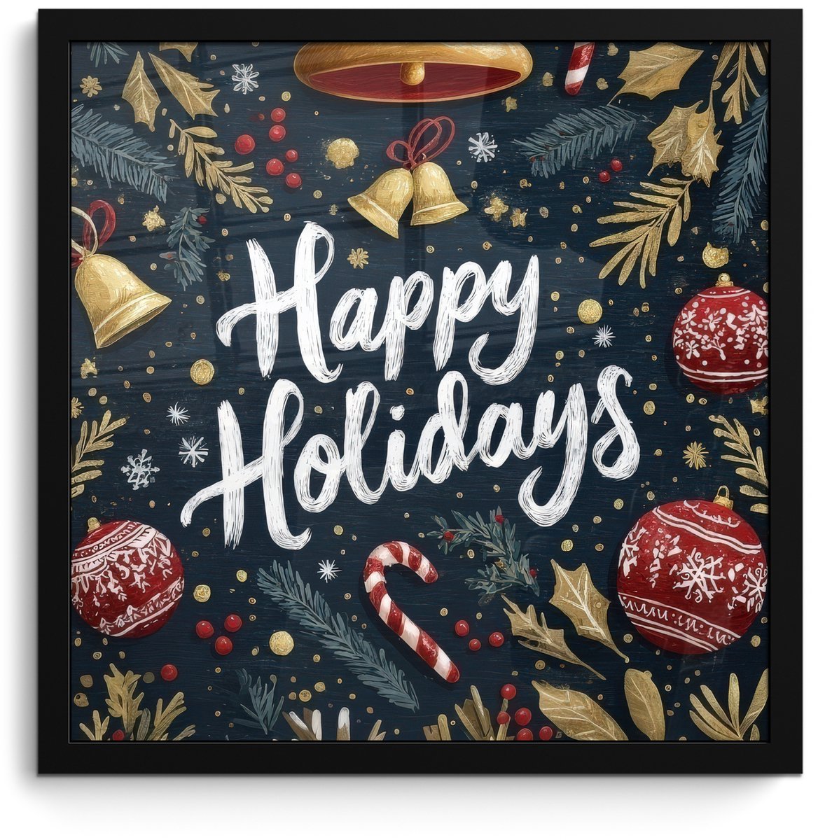 FrameYourWall Poster in lijst - Fotolijst 40x40 cm - Posters - Feestelijk - Kerstgroet - Kleurrijk - Posterlijst zwart - Decoratie - Wanddecoratie woonkamer - Muurdecoratie slaapkamer - Kerstversiering - Kerstdecoratie voor binnen - Kerstmis