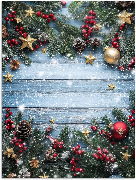 Poster 90x120 cm - Kerstomlijsting - Sneeuw - Meerkleurig - Posters - Kamer decoratie - Wanddecoratie woonkamer - Muurdecoratie slaapkamer - Kerstversiering - Kerstdecoratie voor binnen - Kerstmis