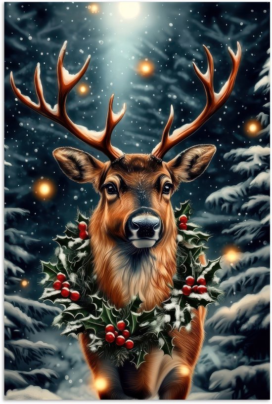 Poster 60x90 cm - Kerst - Magie - Bos - Kleurrijk - Posters - Kamer decoratie - Wanddecoratie woonkamer - Muurdecoratie slaapkamer - Kerstversiering - Kerstdecoratie voor binnen - Kerstmis