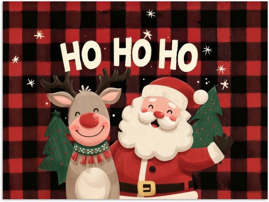 Poster 120x90 cm - Kerstman - Rendier - Tekst - Rood - Zwart - Posters - Kamer decoratie - Wanddecoratie woonkamer - Muurdecoratie slaapkamer - Kerstversiering - Kerstdecoratie voor binnen - Kerstmis