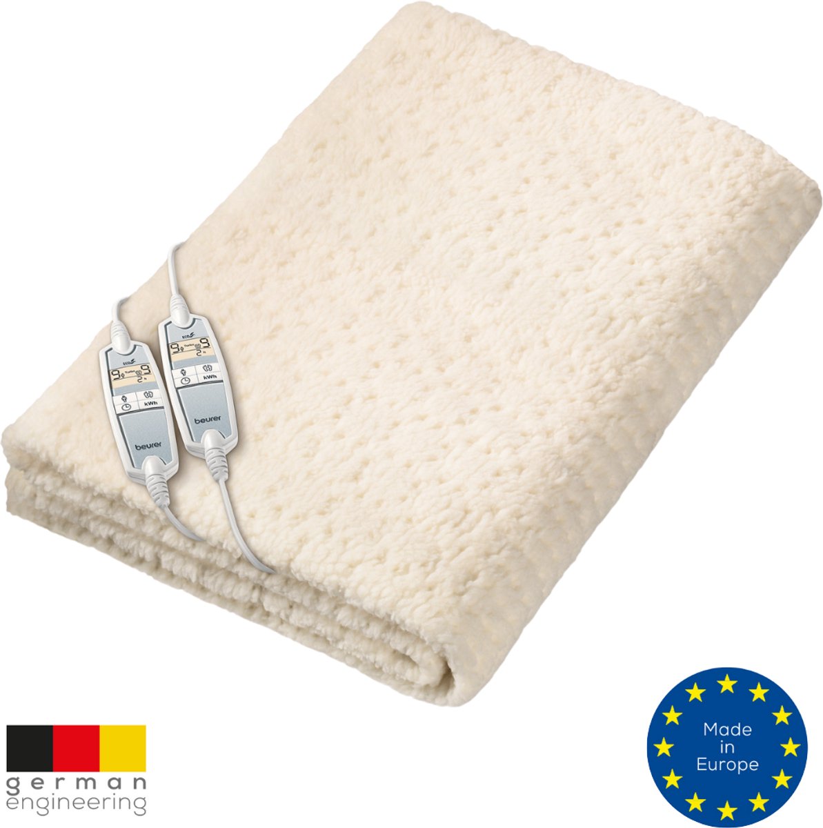 Beurer UB 86 Elektrische deken - Onderdeken - 2-Persoons: 150 x 160 cm - 9 Warmtestanden - 2 Schakelaars - Automatische uitschakeling - Teddy/fleece - Machinewasbaar - 5 Jaar garantie - Wit