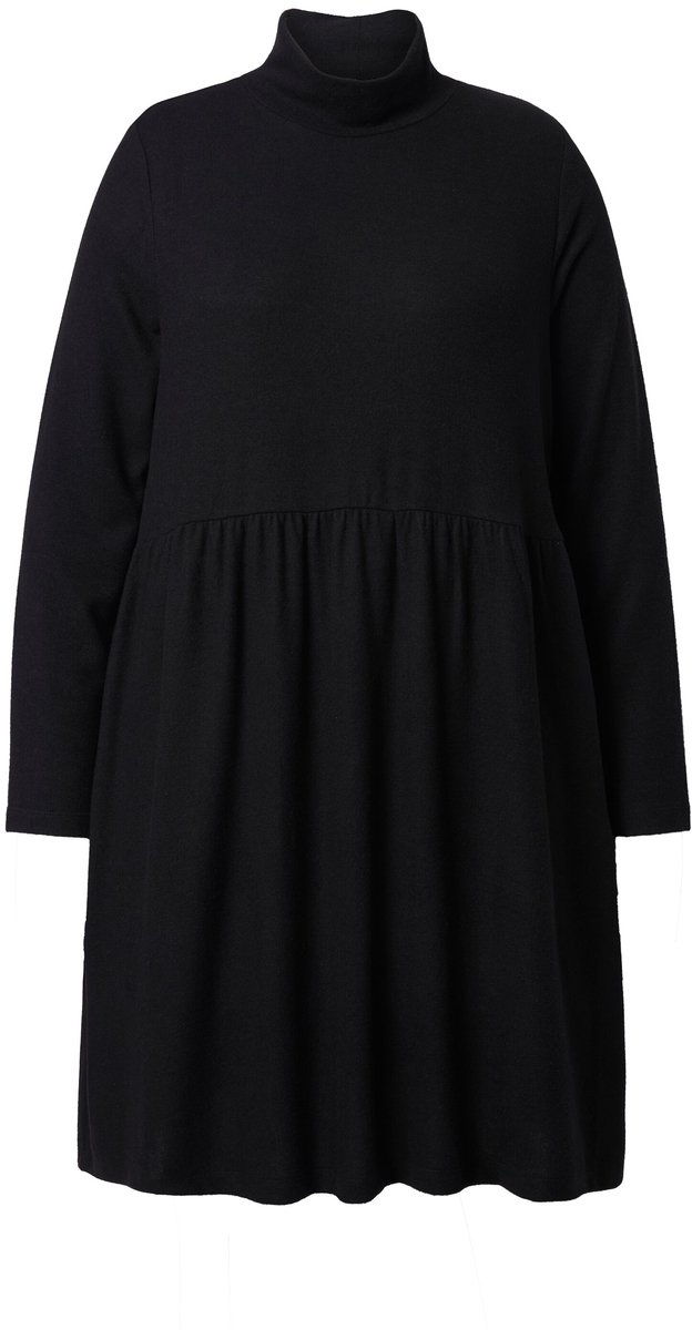 Ulla Popken Dames - Sweatjurk Troy-kraag rits lange mouw - Zwart - Maat 50+