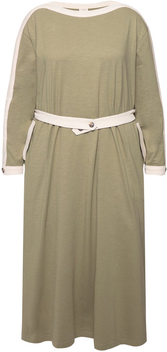 Ulla Popken - Dames - Jersey midi-jurk boothals lange mouwen biologisch katoen - Steengrijs - Maat 58+