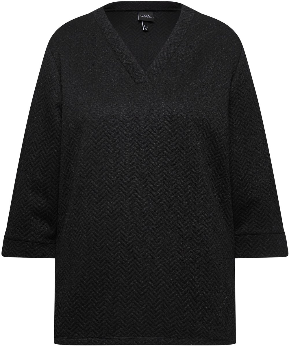 Ulla Popken - Dames - Sweatshirt structuur V-hals 3/4-mouwen - Zwart - Maat 42+