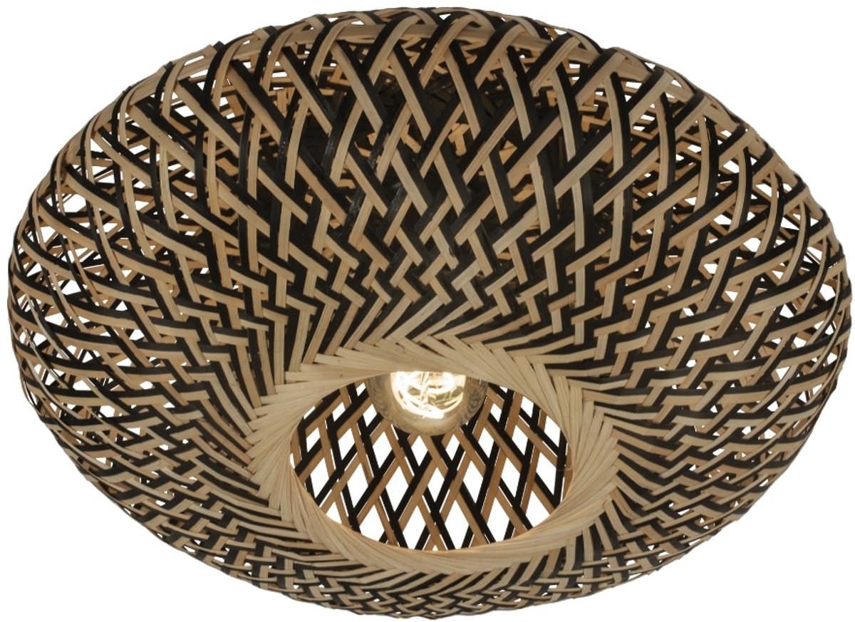 Lumidora Plafondlamp 74749 - Plafonniere - JOAH - E27 - Zwart - Naturel - Riet - ⌀ 40 cm