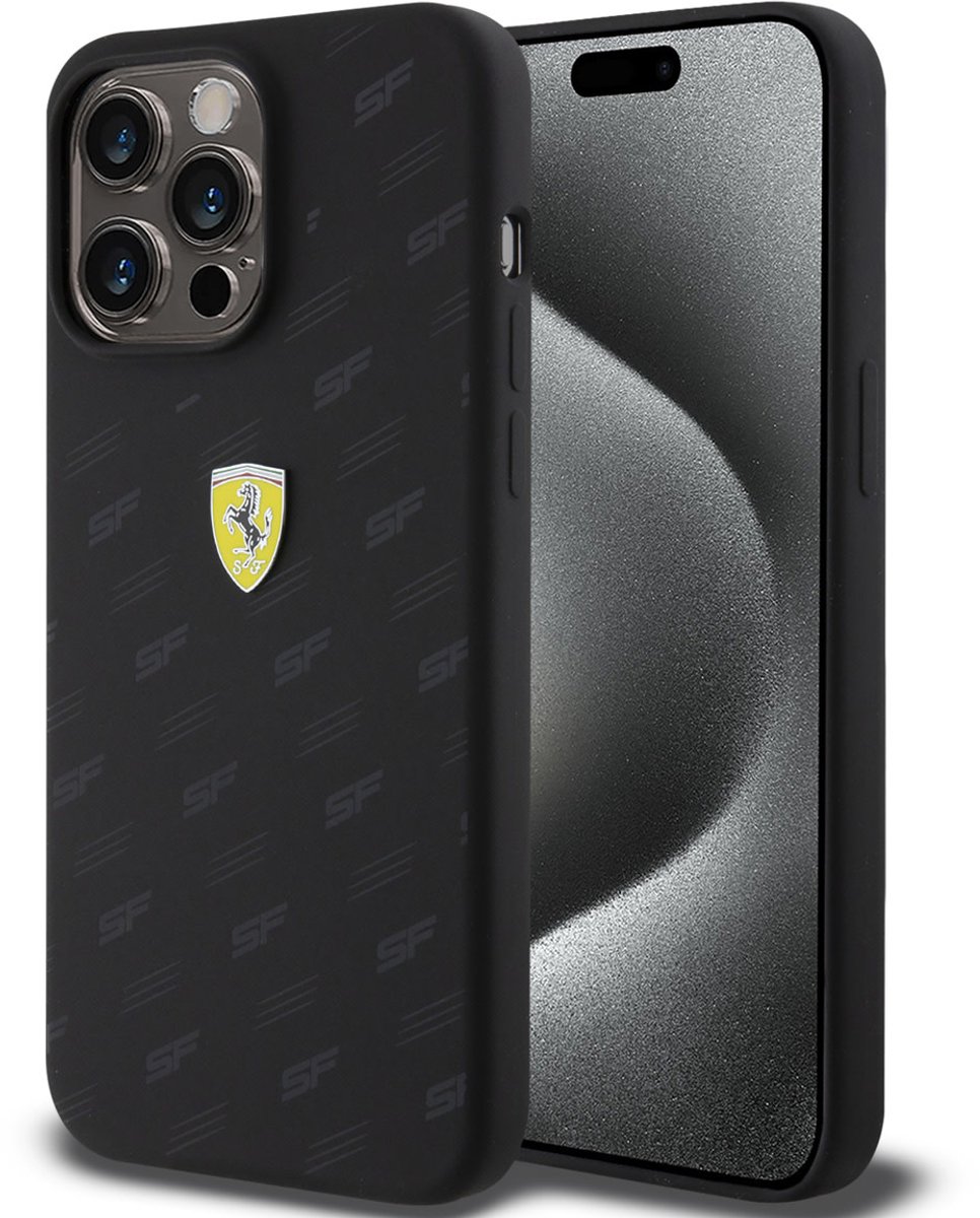 Ferrari Back cover - iPhone 15 Plus & 14 Plus - Zwart - Slank en schokabsorberend ontwerp