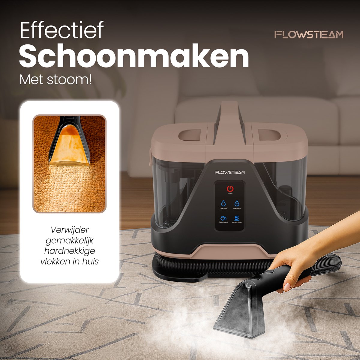 FLOWSTEAM® 6-in-1 Stoomreiniger PRO 1700W - Tapijtreiniger – Vlekkenreiniger – Handstomer – Zetelreiniger - 100°C Stoom - 4 Stoomstanden - 90 Minuten Stomen - 5M Snoer — cadeau in Cadeau-ideeën - foto 6