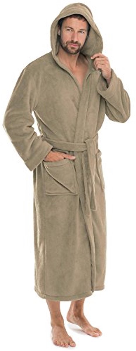 Heren en Dames Hooded Badjas Koraalfleece Taupe - Comfortabele Sauna Coat voor Thuis