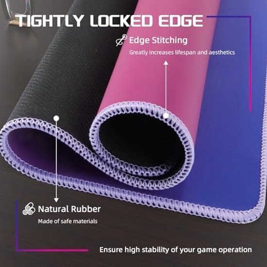 Medium Gaming Muismat voor E-sport met Waterdichte Vezel en Antislip Basis - Paars 17,32 * 15,75 inch — afbeelding 4