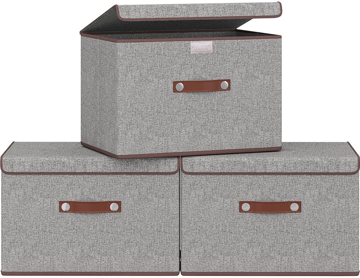 Azomor® Set van drie opvouwbare stoffen opbergdozen met deksel en handgrepen