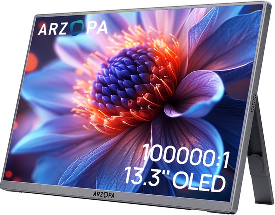 Arzopa A3C Pro - Moniteur OLED portable - Gris sidéral - Housse incluse - Haute fidélité des couleurs - 1 ms - 13 pouces