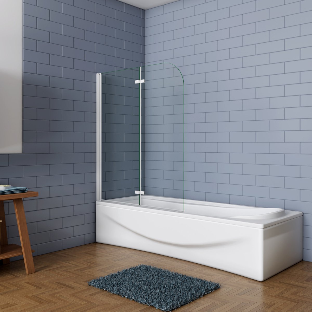 Aica Luxe Badwand 110x140cm,2-Delig Inklapbaar,6mm Transparant Easy Clean Gehard Glas,Grijs Frame,Eenvoudige Montage