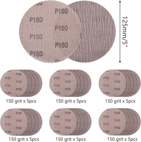 Schuurschijven 150 mm klittenband 15 gaten K320 Set 50 stuks