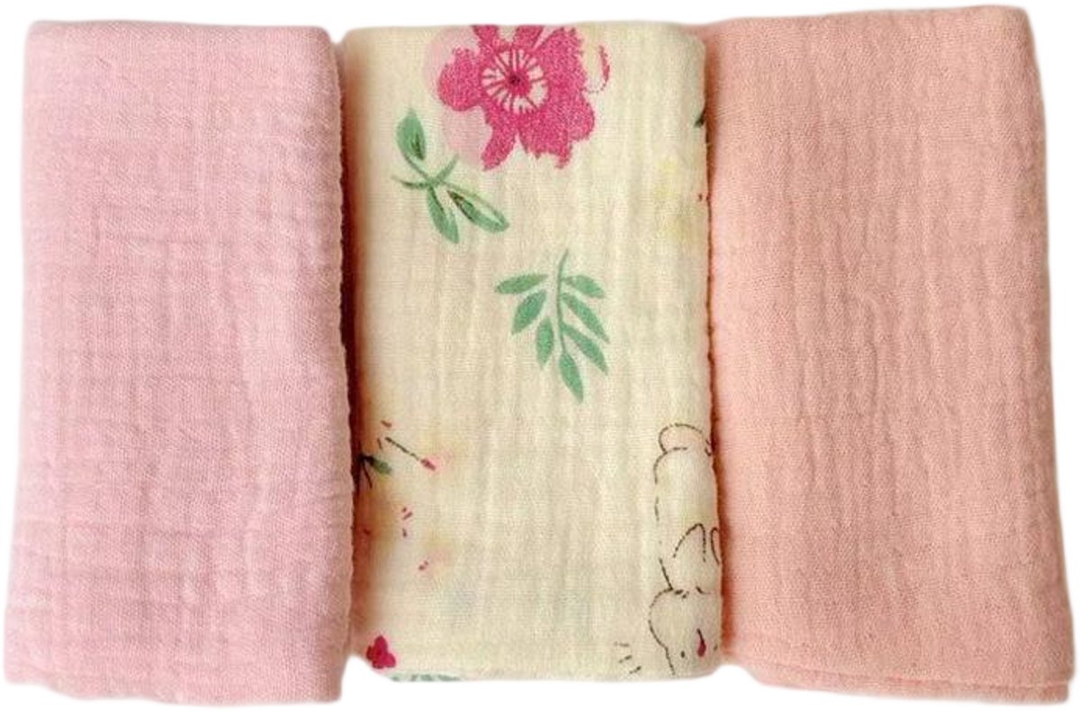 Image of 3-pack baby mousseline gezichtshanddoeken - pasgeboren handdoekset - 25 x 25 cm gezichts- en badhanddoeken - herbruikbare baby gezichtshanddoeken - 100% katoen - zacht en ademend - maat R