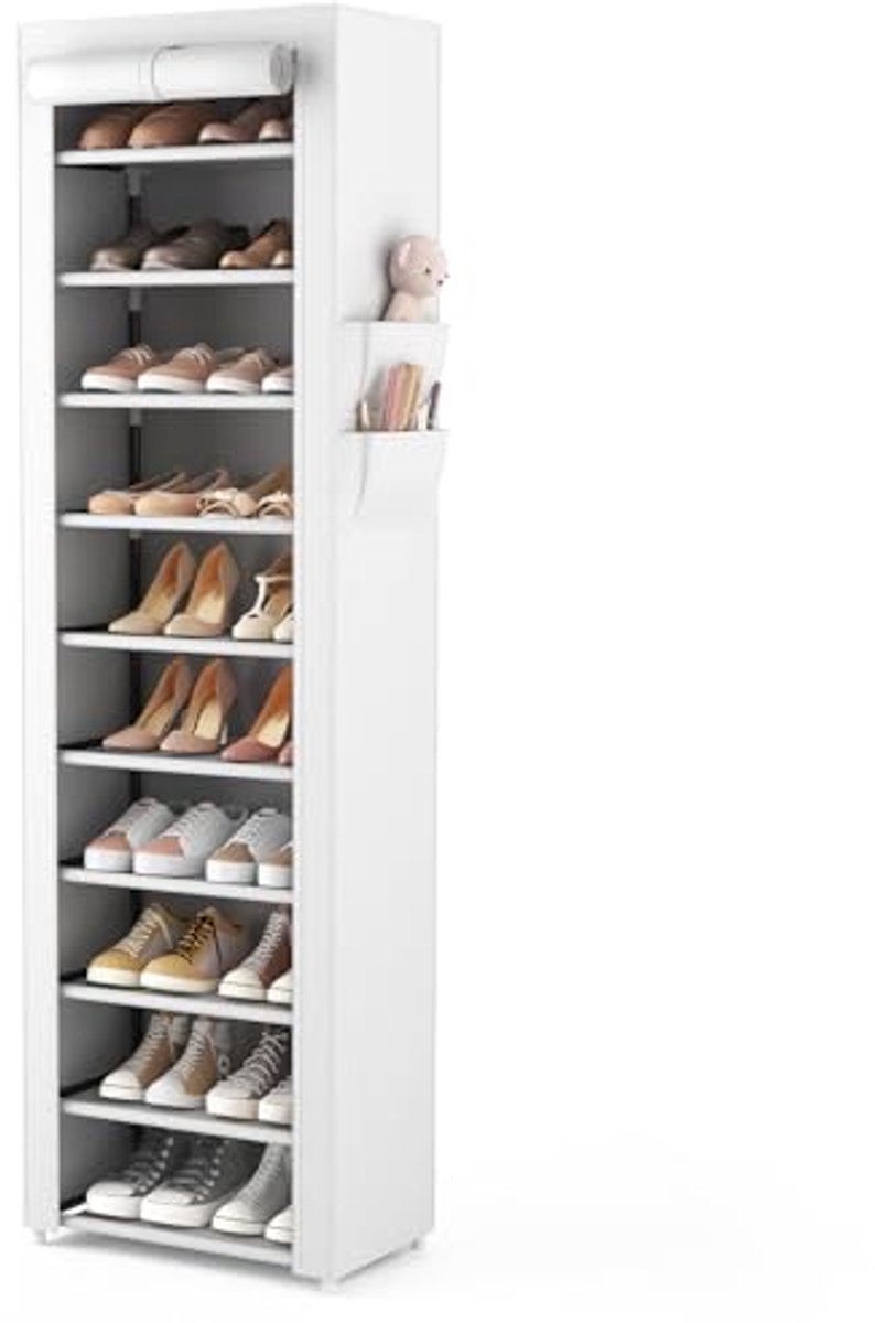 Verticale smalle schoenenrek organizer met 10 niveaus