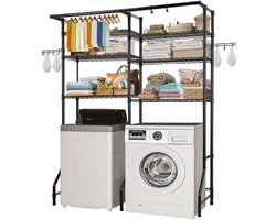 Azomor® Zeslaagse opbergrek voor wasmachine en droger met verstelbare planken