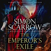 Boekomslag: Romeinse soldaat in harnas met rode cape, wapen en schild. Titel: The Emperor's Exile.