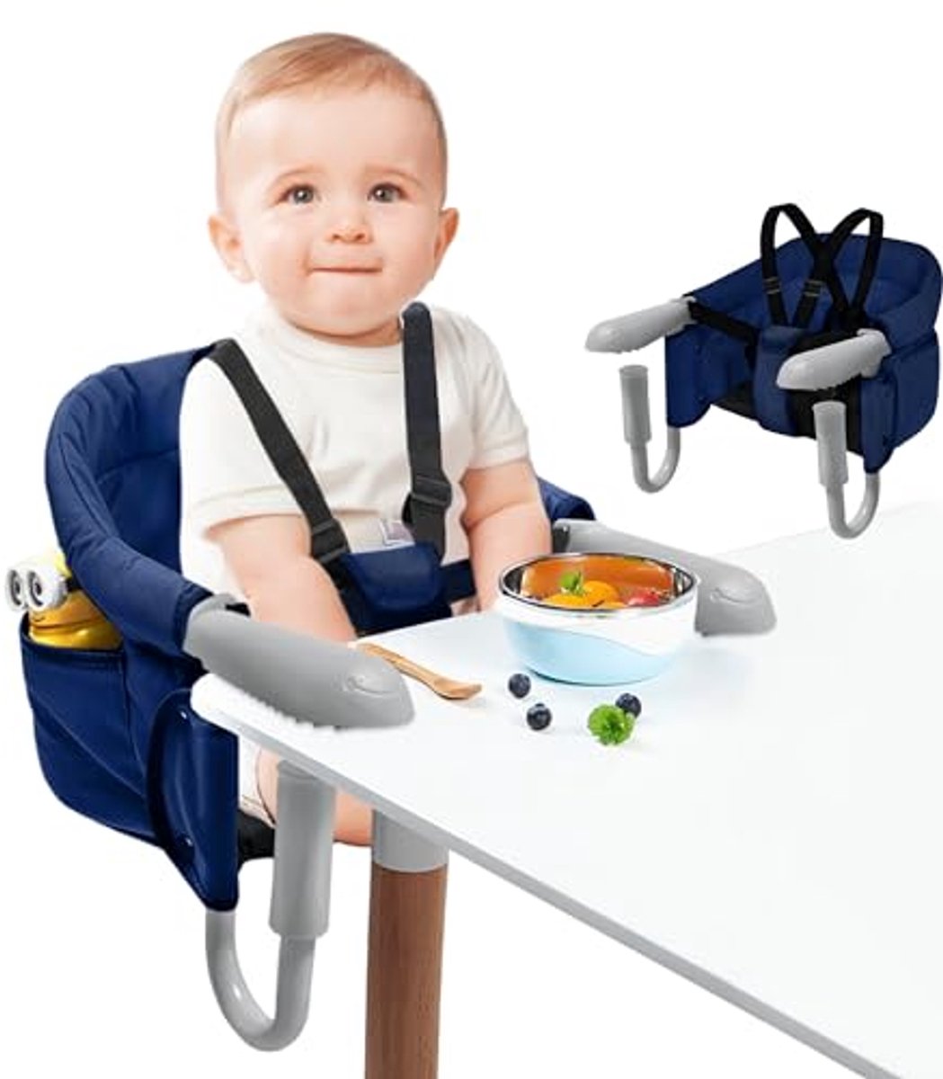 Opvouwbare Tafelstoel voor Kinderen - Hoge Stoel met Veiligheidsgordel en Rugkussen, Ideaal voor Thuis en Onderweg