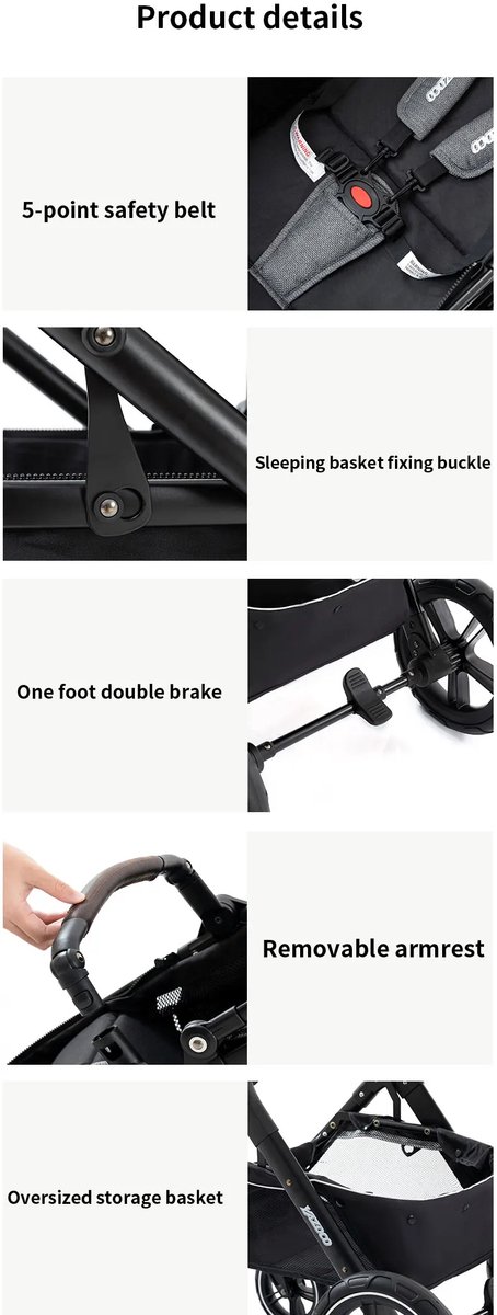 Buggy 3 in 1 Draagbare Kinderwagen Opvouwbaar Aluminium Frame - afbeelding 2