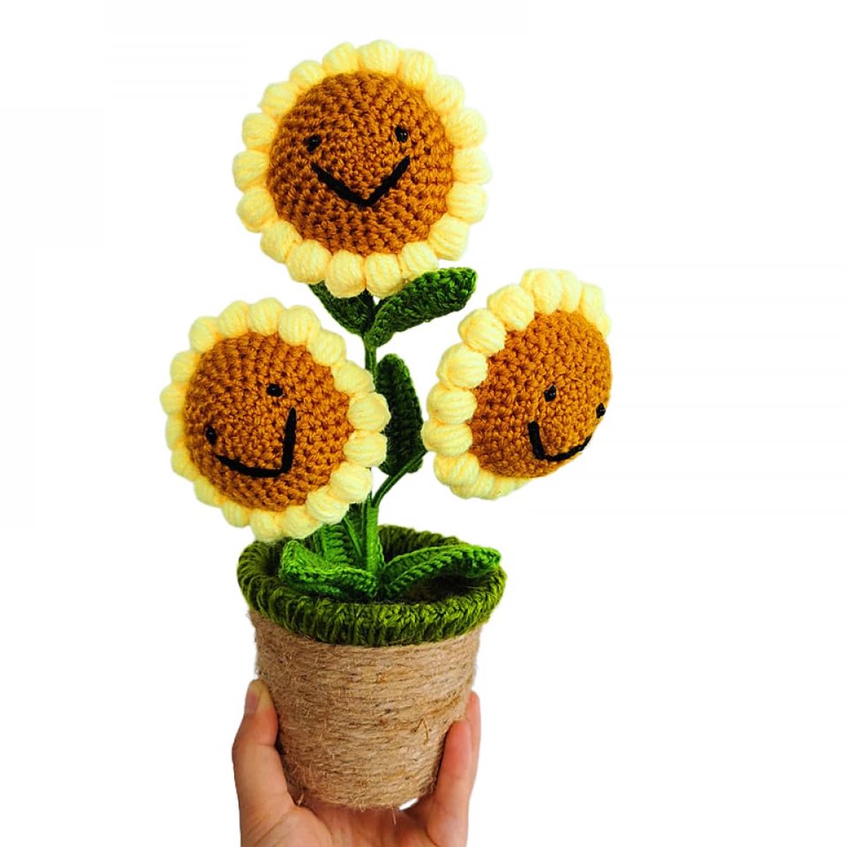 JeiibrZui Gehaakte Bloem - Gehaakte Zonnebloem - Handgemaakt Woonaccessoire Voor Auto En Bureau - 1 Stuk - Geel