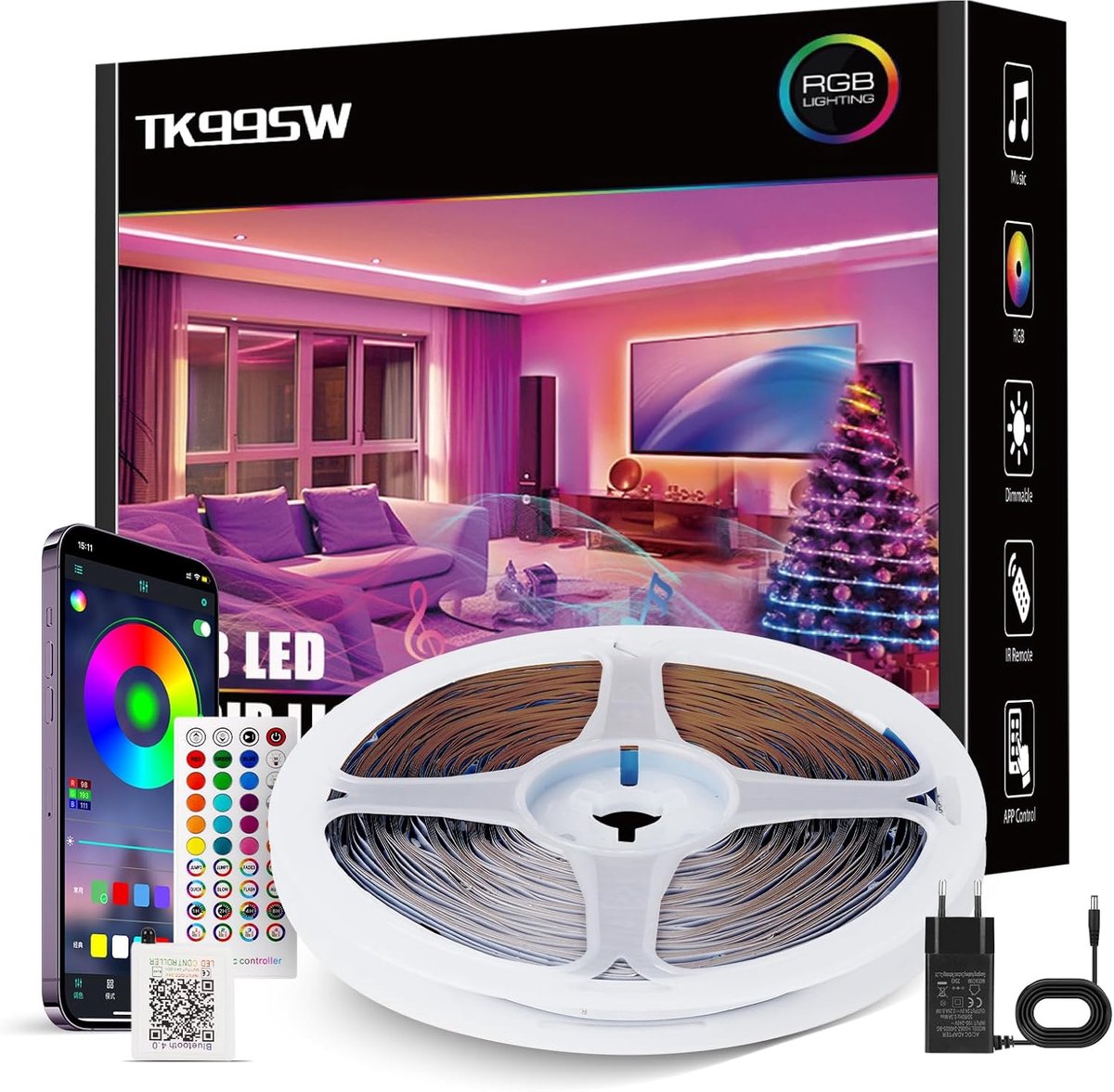 Smart RGB LED Strip 20m met Bluetooth en Afstandsbediening - Perfect voor Thuisdecoratie