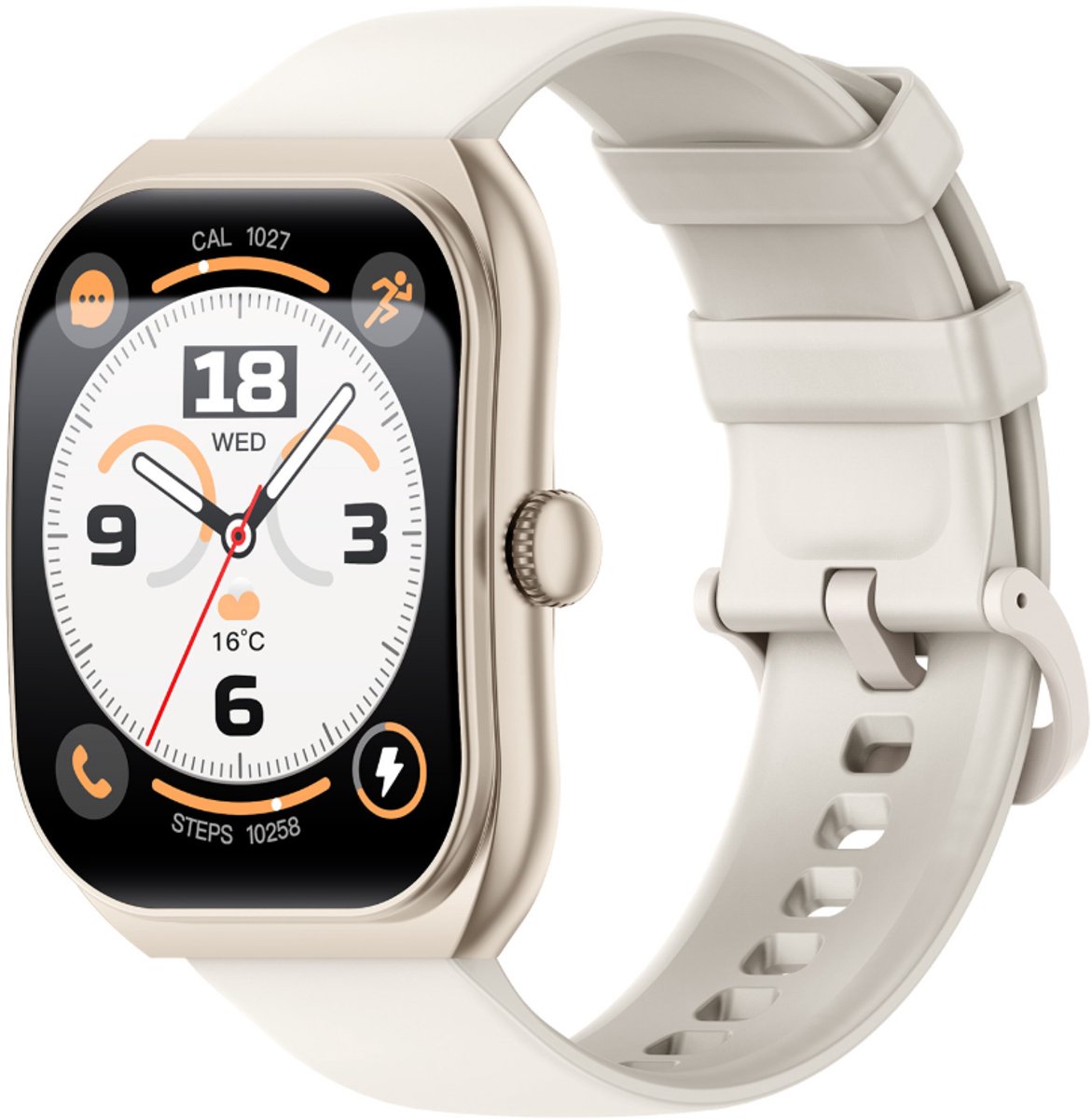 Knobbout 2.01” Scherm Smartwatch met Gebogen Scherm – Bluetooth Bellen, Hartslag & Slaapmonitoring, IP68 Waterdicht, 350mAh Batterij | Voor Sport & Gezondheid - Lichtgouden kleur