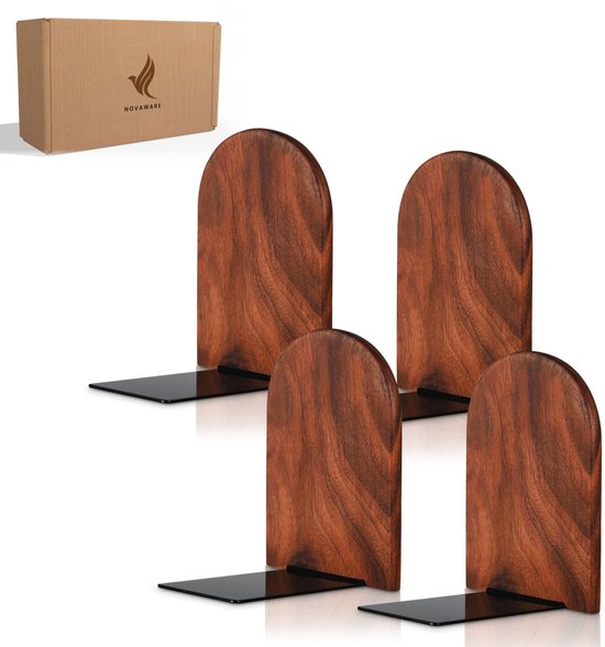 Serre-livres NovaWare® - 4 pièces - Serre-livres - Organisateur d'étagère - Porte-livres - Étagère à livres - Serre-livres - Bois de noyer