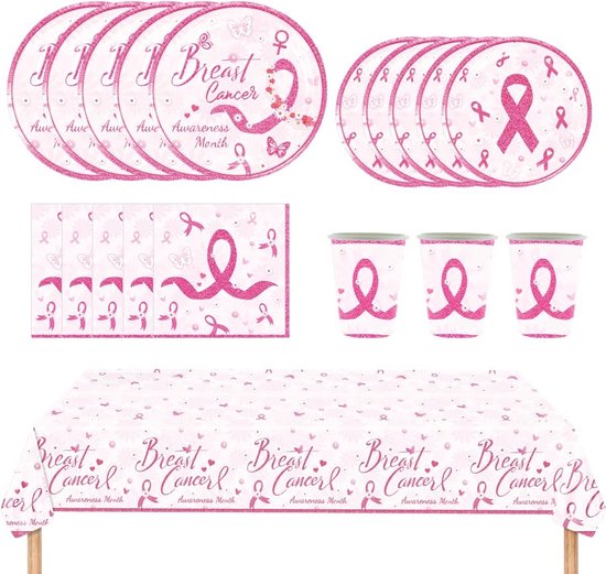WANDIC 40 stuks satijnen lint broches, 40 stuks roze lint hangers en 20 stuks siliconen borstkanker bewustzijn armbanden voor vrouwen