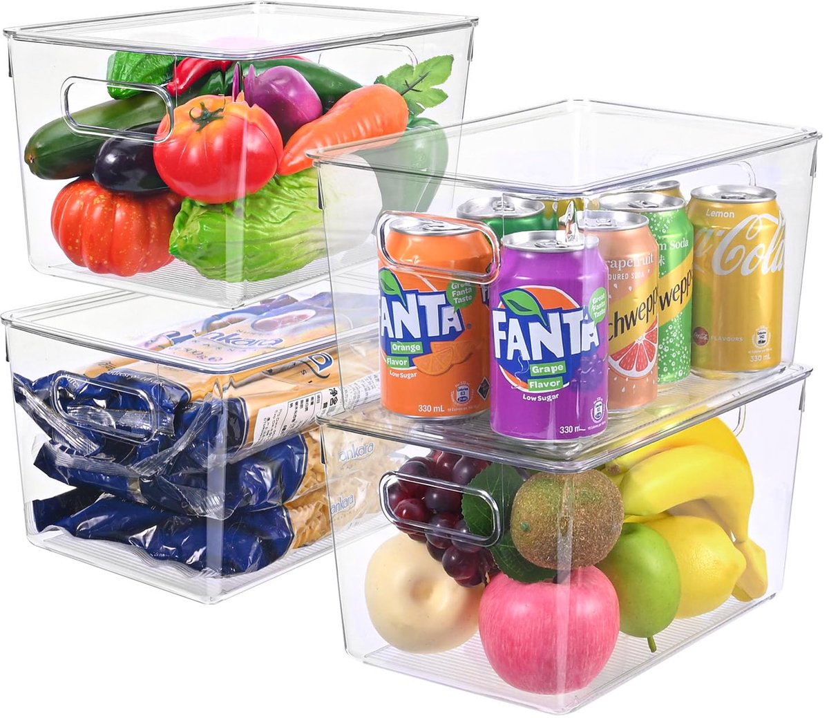 Ibenzoa® Set van 4 transparante opbergdozen met deksel voor keuken en koelkast