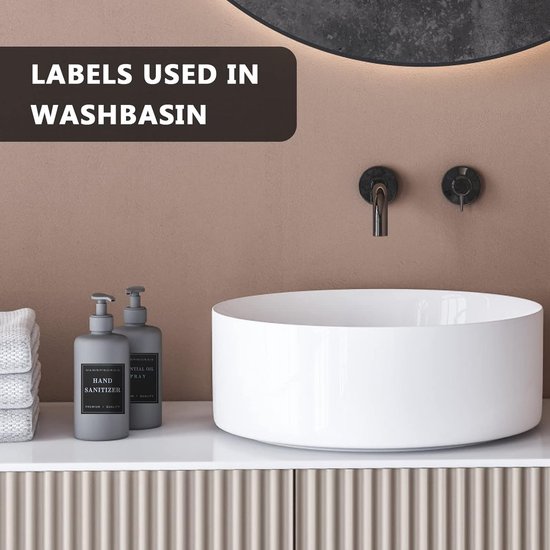 KSIWRE 24 stuks badkameretiketten voor kunststof/glazen flessen, waterdichte handzeepdispenser, etikettenstickers, afneembare flessenetiketten voor