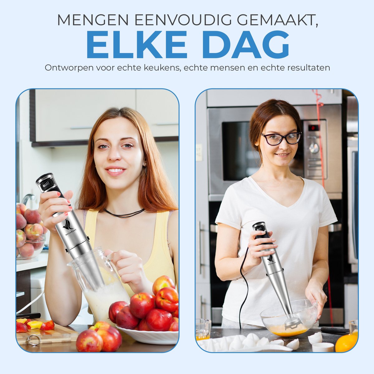 NovaWare Staafmixer 6-in-1 Set – 1100W - Hand Blender - Met Hakmolen, Garde, Melkopschuimer & Maatbeker – RVS – foto 8