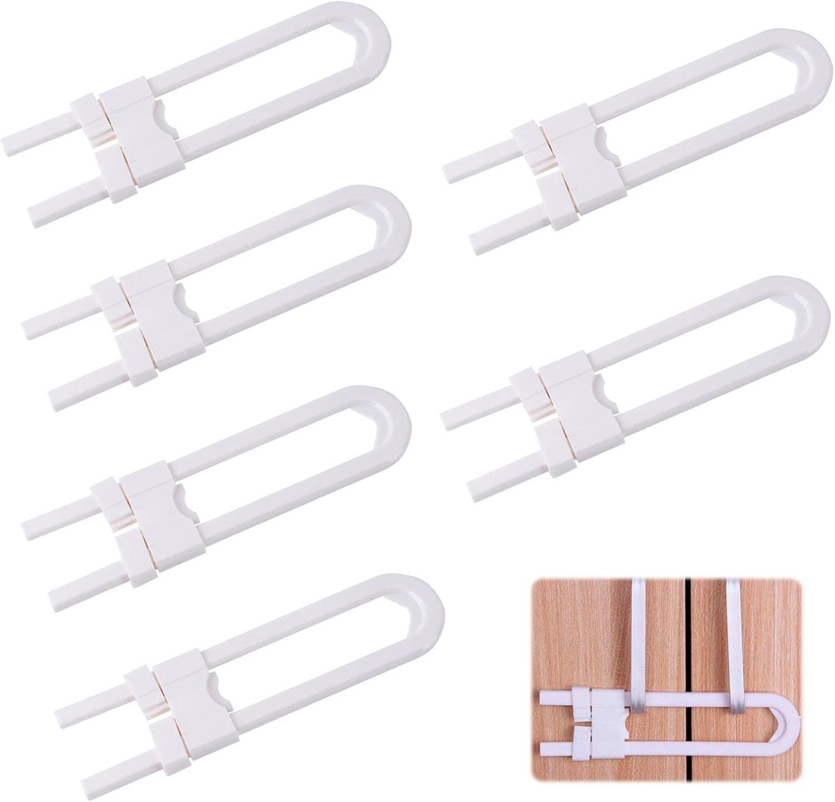 Image of 6PCS U Shape Kastsloten - Slide To Open En Close Voor Keuken Badkamer Kasten Lades Handvat Zonder Boren Of Lijm - Geweldig Voor Kindveiligheid Babyproofing