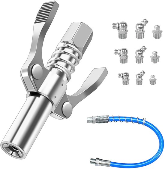 TRANKIELO® - Vetspermondstuk met dubbele handgreep – G-coupler met 30 cm slang – Geschikt voor M6, M8, M10 smeernippels