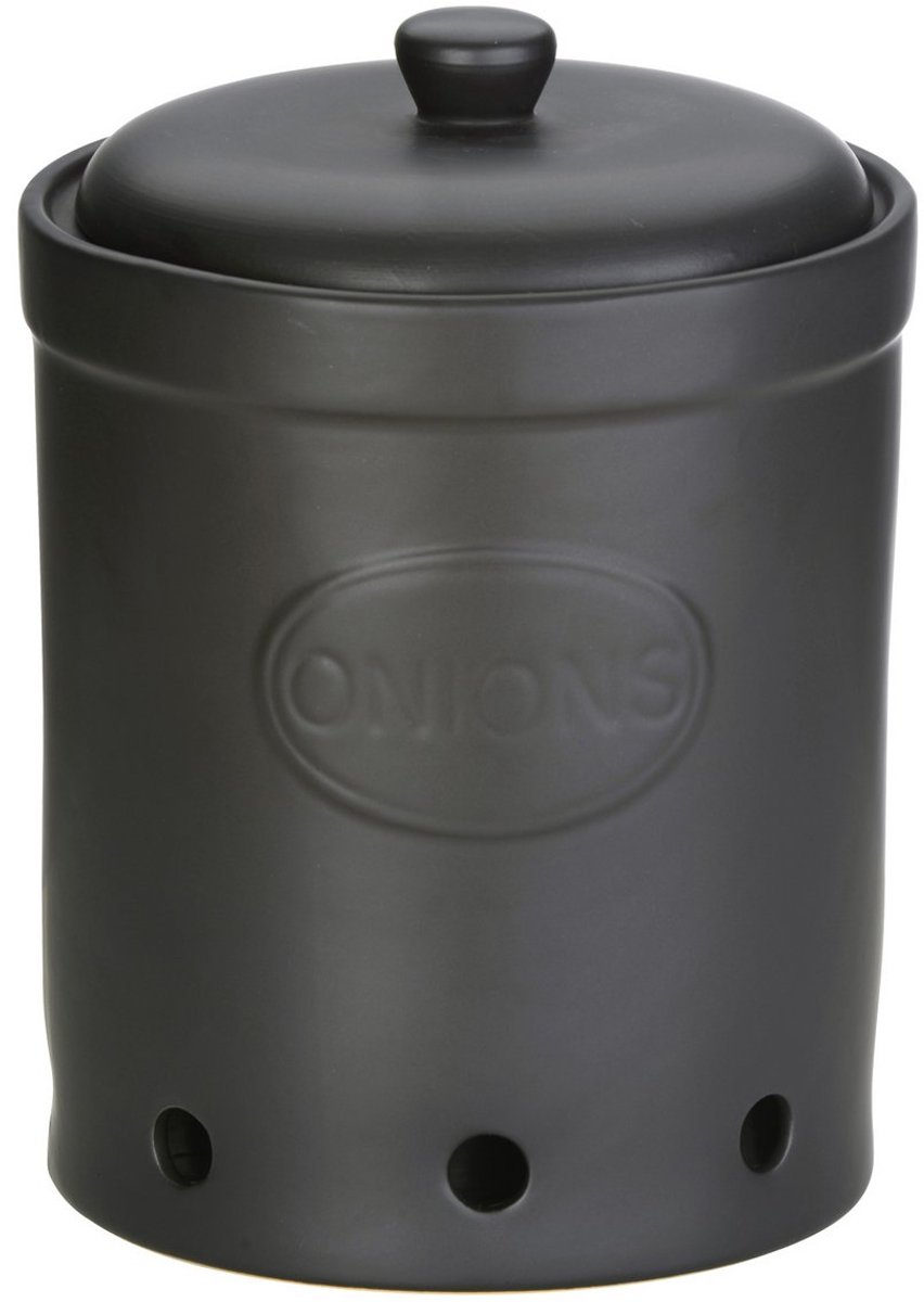 Bia steengoed voorraadpot voorraadbus mat zwart voor uien 20 x 28 cm storage jar for Onions matte Black