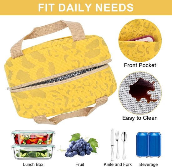 Lunchtassen voor kinderen - lunchtas lunchtas herbruikbaar - Lunchtassen - Lunchtassen voor dames en heren - 6 l mini koeltas - kleine geïsoleerde picknicktas - voor werk - school - picknick - reizen (geel) van MATEIN — afbeelding 4