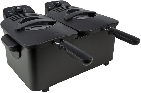 Inventum GF461B - Dubbele frituurpan - 2 x 2,5 liter - Tot 190 graden - 2 x 1800 watt - Koude zone - Friteuse - Zwart