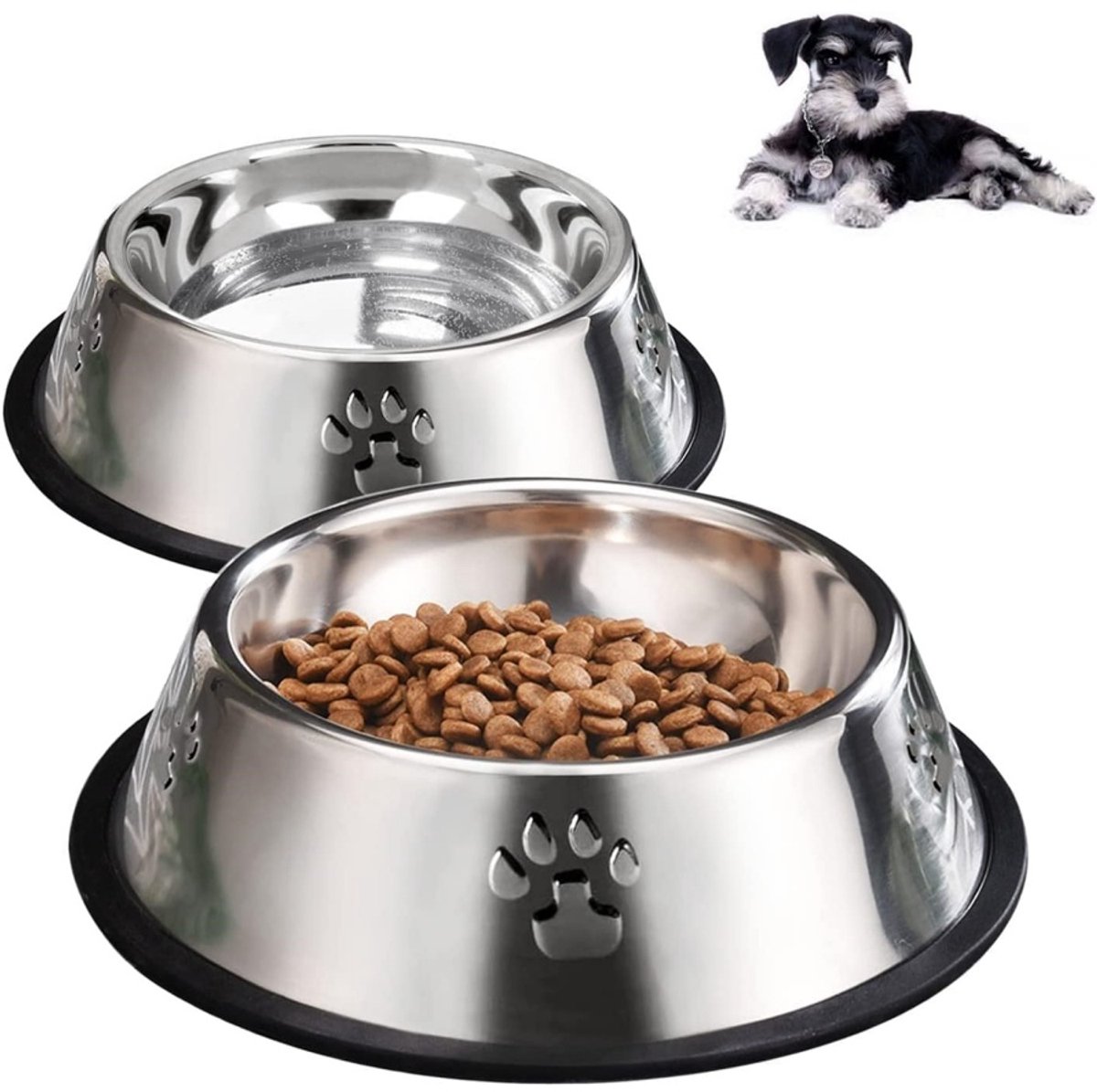 Daity 2-pack - Hondenbak van roestvrij staal - hondenvoerbak - hondenvoerbak met rubberen bodem - kleine en middelgrote voerbak voor huisdieren om te voeren en water te drinken (bodem 22 cm)