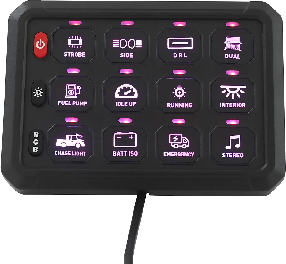 12-Voudig Schakelpaneel met App-Bediening - 12V/24V - Instelbare Helderheid & Lichtkleuren - IP65 Waterdicht - Voor Auto, Boot & Vrachtwagen