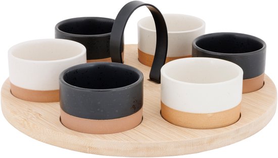 Planche de service en bambou Cosy & Trendy - avec 6 bols de luxe - 25 x 25,5 cm - bols à tapas et à sauce - ensemble de party