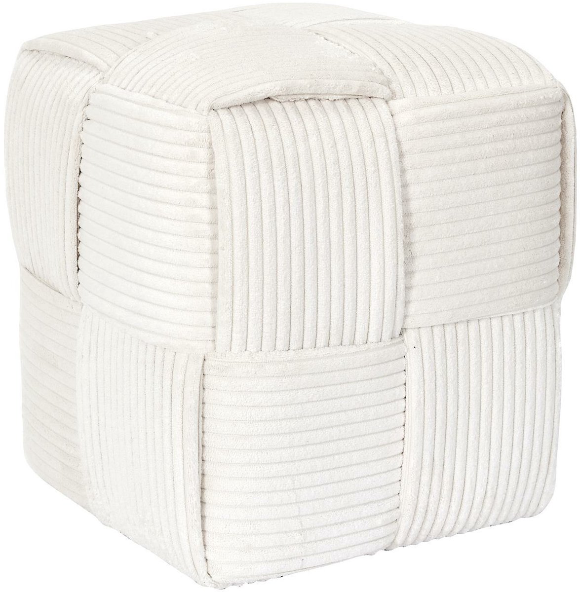 HOME DECO FACTORY Poef/krukje Cocoon - ribstof - creme wit - 36 x 36 x 38 cm - vierkant - bijzet stoeltjes