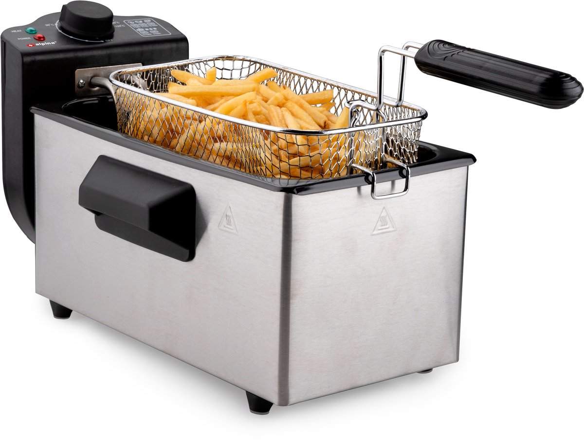Alpina Friteuse - Frituurpan - 3 Liter - 2000 Watt - Roestvrij Staal - Met Thermostaatknop