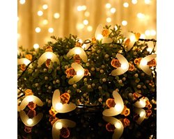 Solar lichtsnoer op zonne-energie voor buiten, bijenlichtsnoer, 50 LEDs, 7 m, 8 modi, waterdicht lichtsnoer, binnen en buiten, voor tuin, bomen, terras, Kerstmis, bruiloften, feesten (warm wit)