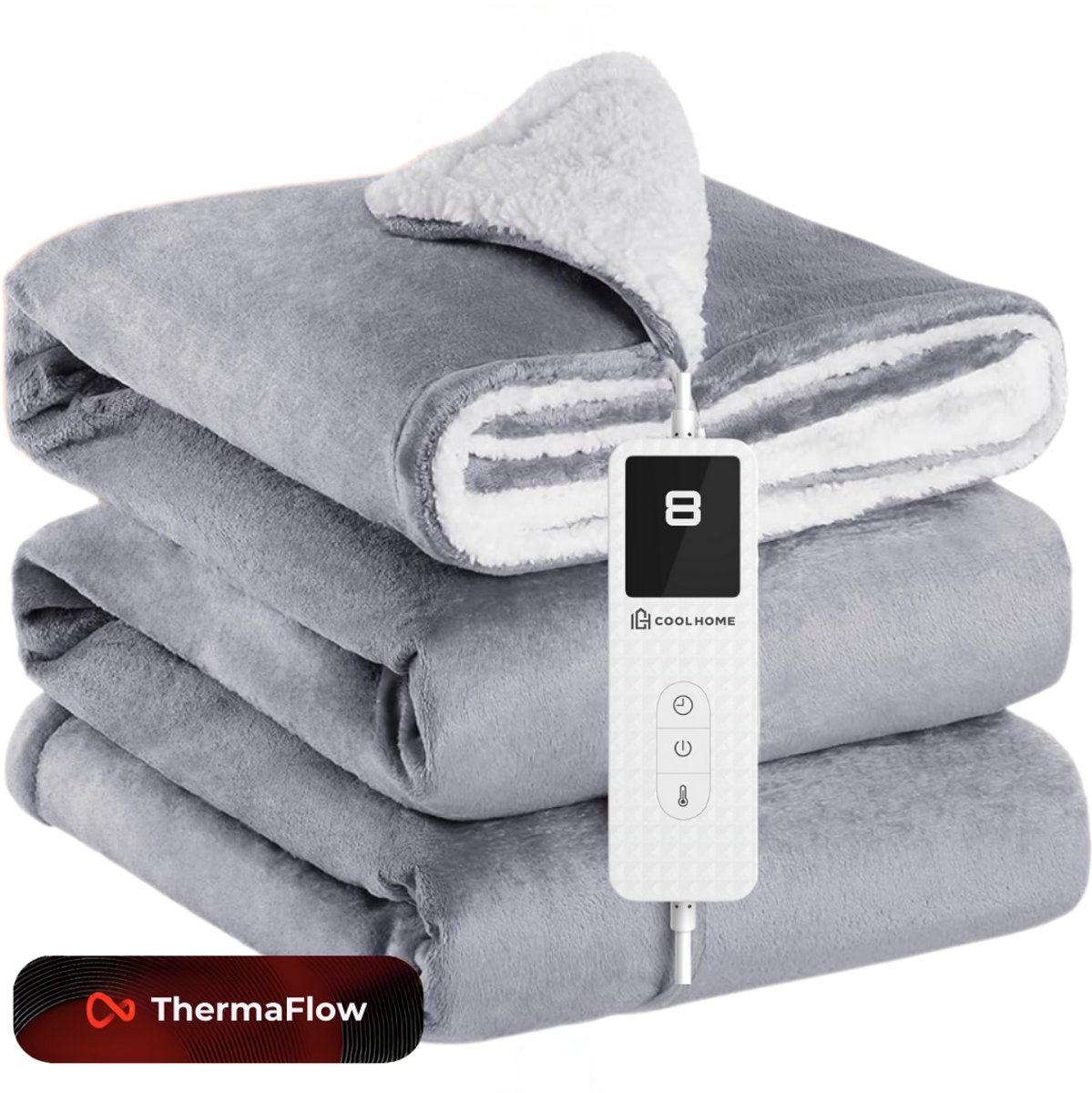 CoolHome Elektrisch Warmtedeken HB25 - Elektrische deken met 9 warmtestanden - Flanel & Fleece - Afstandsbediening - Wasbaar - 130x180 cm - Donker Grijs - CoolHome - €29,00
