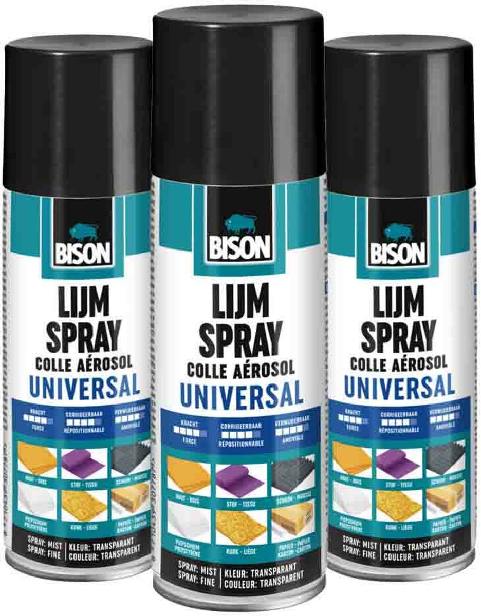 Bison Lijmspray - 3 x 200 ml - Voordeelverpakking