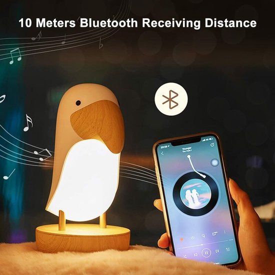 Bedlamp Bluetooth-luidspreker Nachtlampje LED-vogelaanraaklamp Ademhalingslamp Oplaadbaar Dimbaar voor slaapkamer Woonkamer Kantoor van Merkloos — afbeelding 3