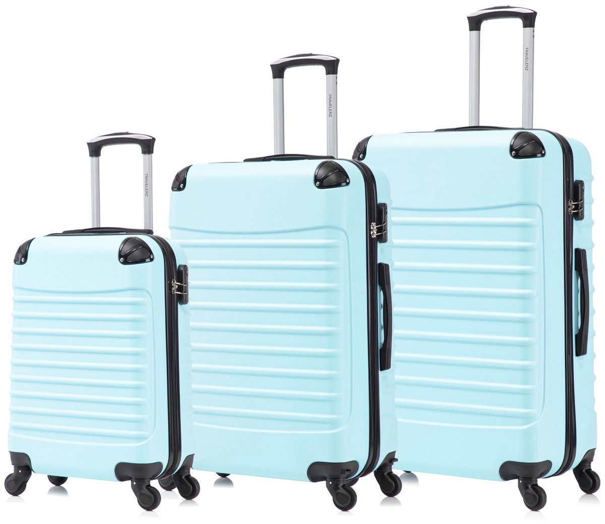 Travelerz Babij Rome Kofferset 3-Delig – Handbagage 39L + Large 69L + Extra Large 95L – Lichtgewicht ABS – Spinner Wielen – ijsblauw – Met Cijferslot