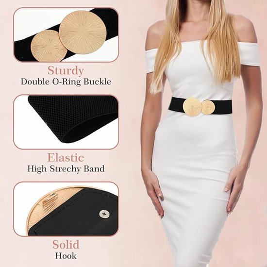 Womens Vintage brede elastische taille riem Stretch Retro