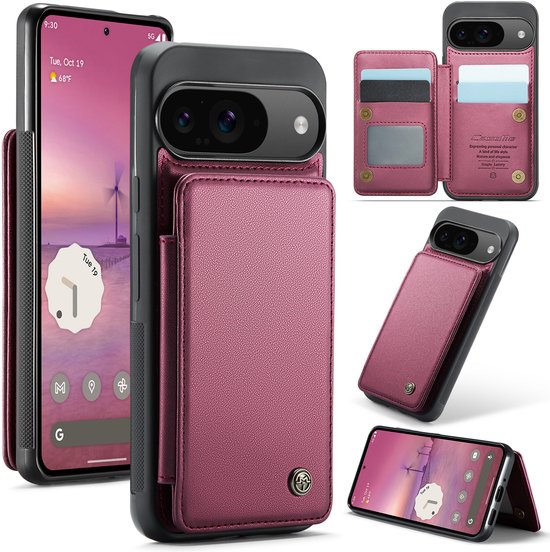 CaseMe - Telefoonhoesje geschikt voor Google Pixel 10/10 Pro - Back Cover met RFID Pasjeshouder - Rood