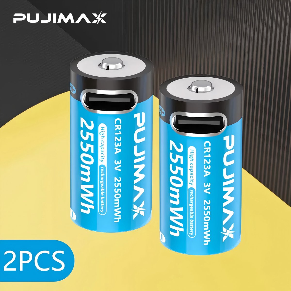 PUJIMAX CR123A Oplaadbare Li-ion Batterij (16340) - 3.7V 2550mWh (2 stuks)