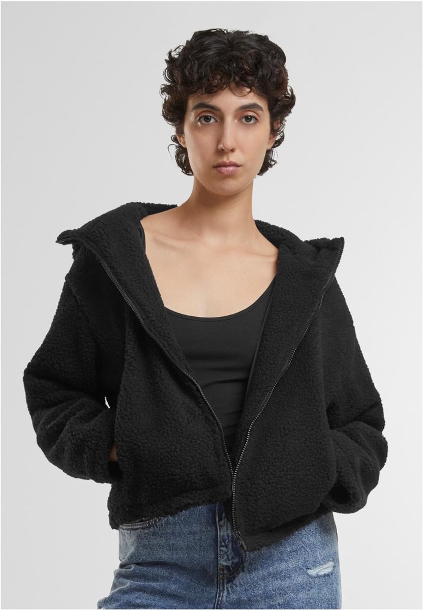 Urban Classics Ladies Short Hooded Sherpa Jacket Tussenseizoensjas M Zwart